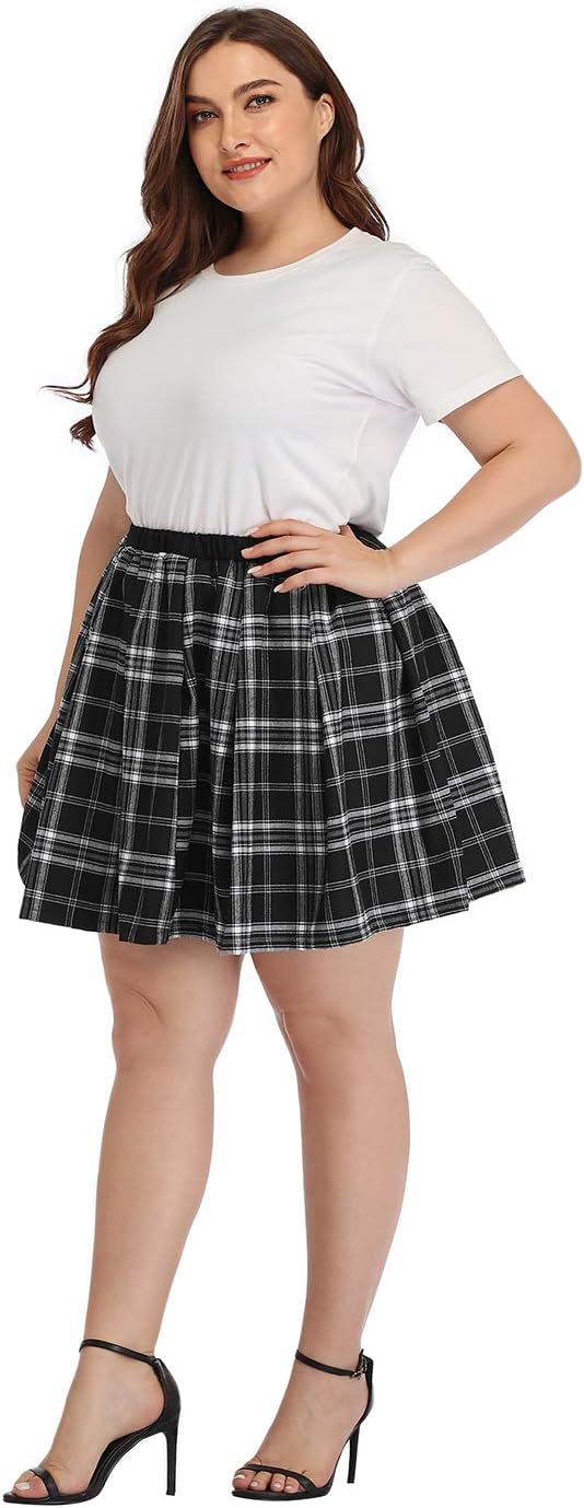 Plus Size Skirt Plaid Mini Skater Skirts Pleated School Girl