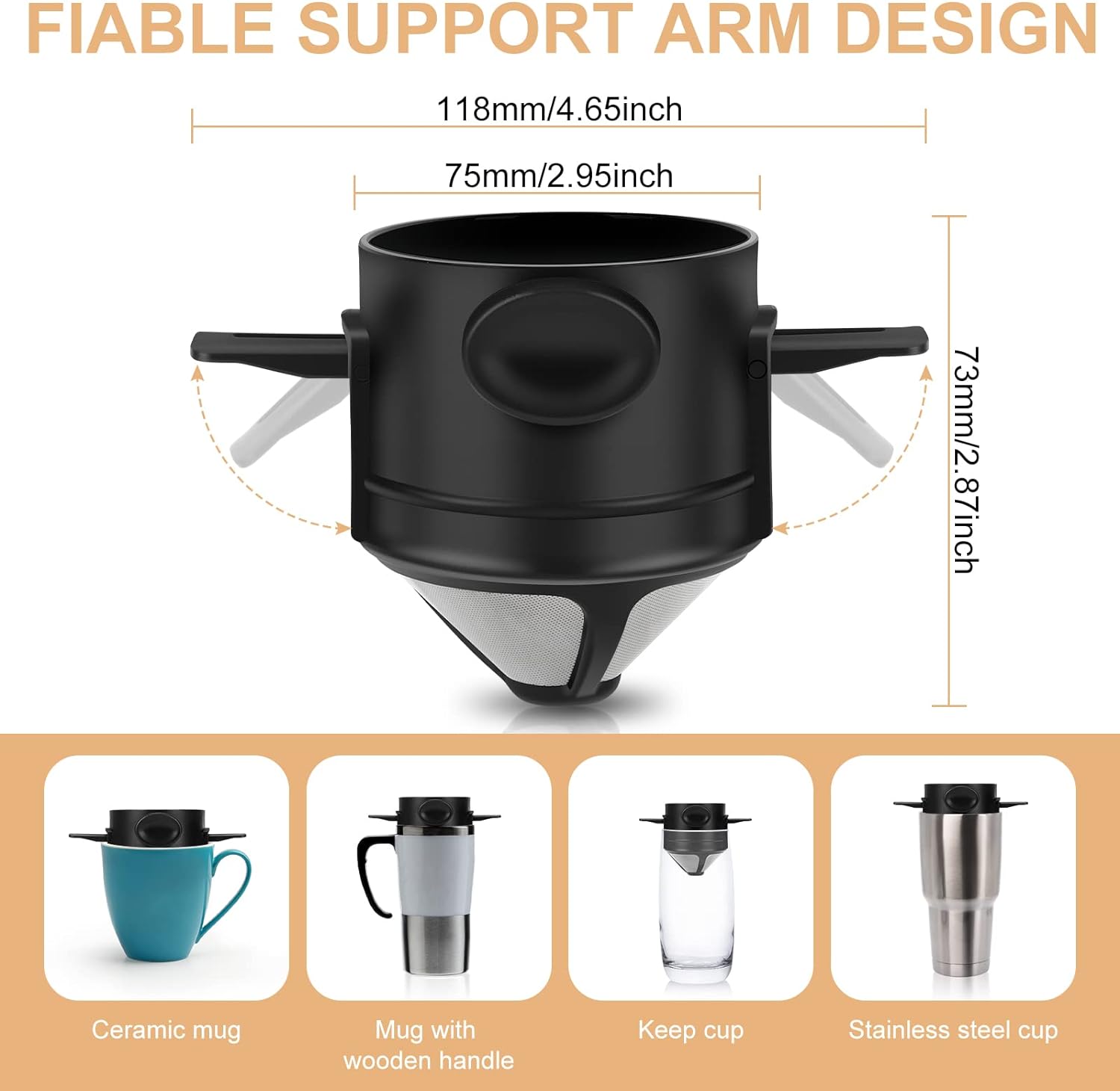 Pour Over Coffee Maker,Portable Stainless Steel Reusable Coffee Filter, Mini Collapsible Paperless Single Serve 1 Cup