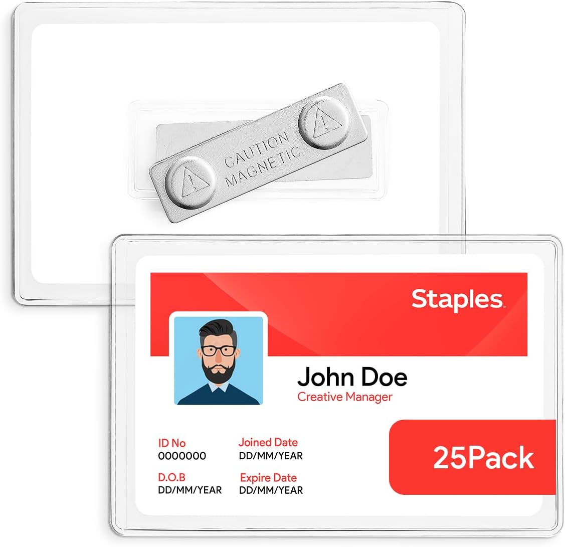 Magnetic Badge Holders, Credit Card Size, Clear Horizontal ID Holders with Secure Magnet Backing, 25‑Pack |