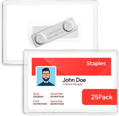 Magnetic Badge Holders, Credit Card Size, Clear Horizontal ID Holders with Secure Magnet Backing, 25‑Pack |