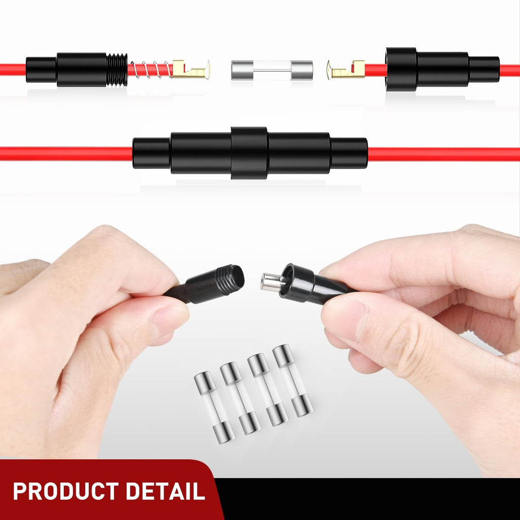 Nilight 150PCS 5x20mm Fast Blow Glass Fuses w/10PCS 16AWG Fuse Holders