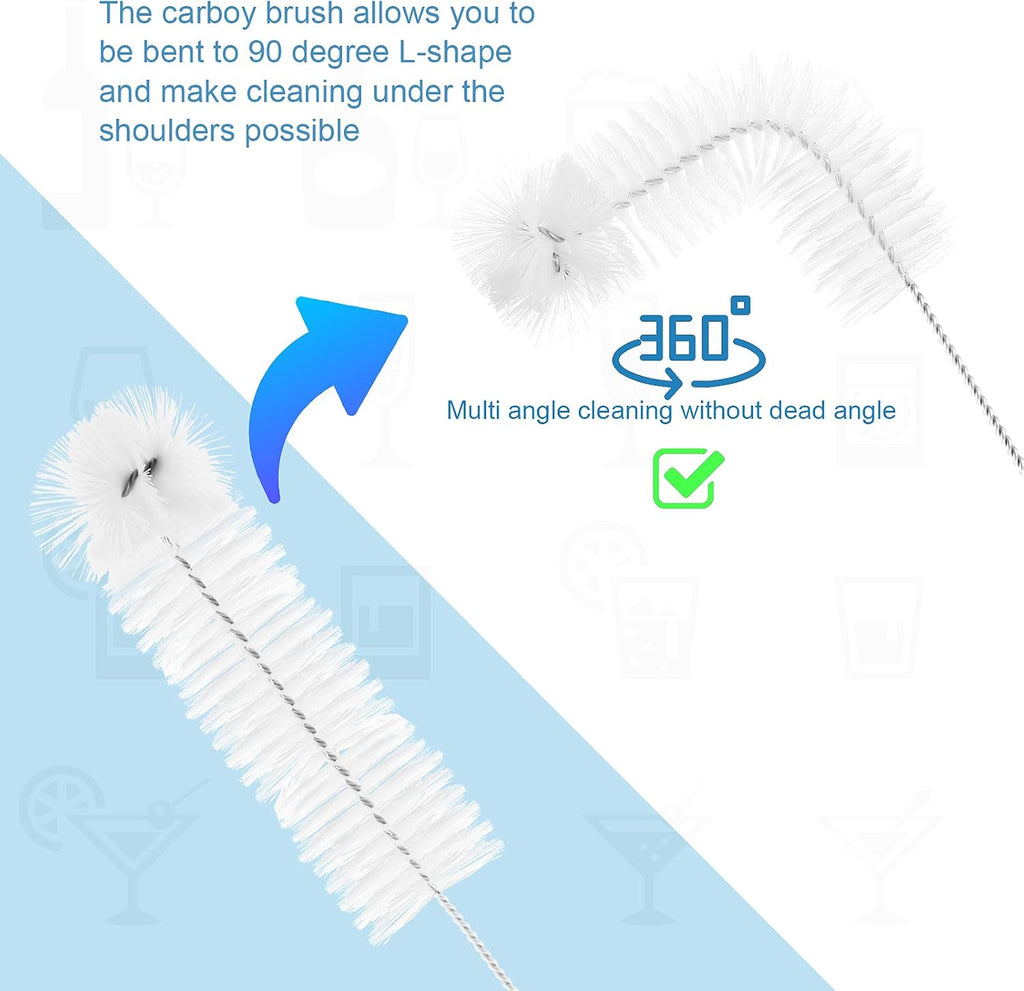 2-Pack 30 Inch Carboy Brush, Nylon & Steel, L-Shape, Clear, 76cm, Wine Making & Beer Brewing, Glass Carboy Cleaning
