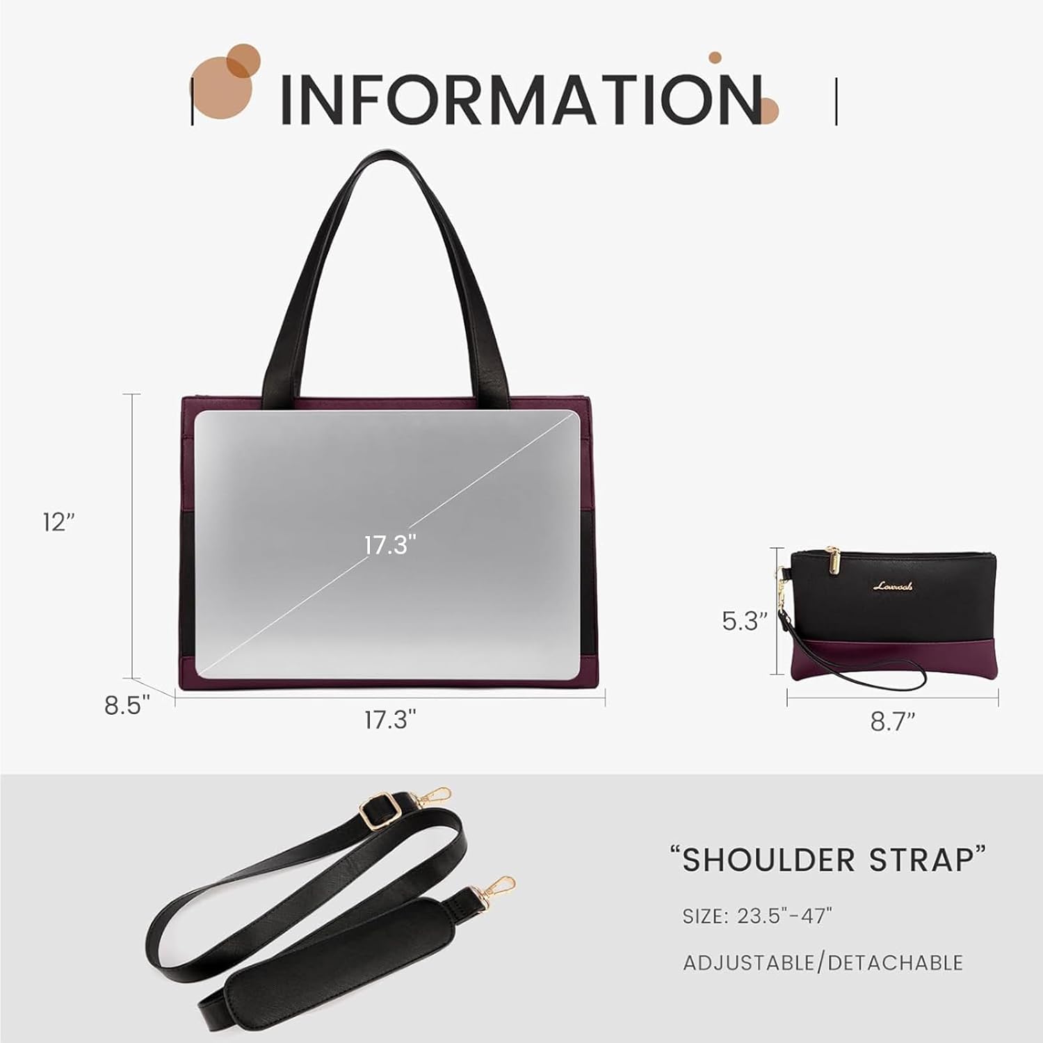 Laptop Bag for Women 17.3 Inch Laptop Tote Work Bags Professional Leather Computer Briefcase Waterproof Handbag
