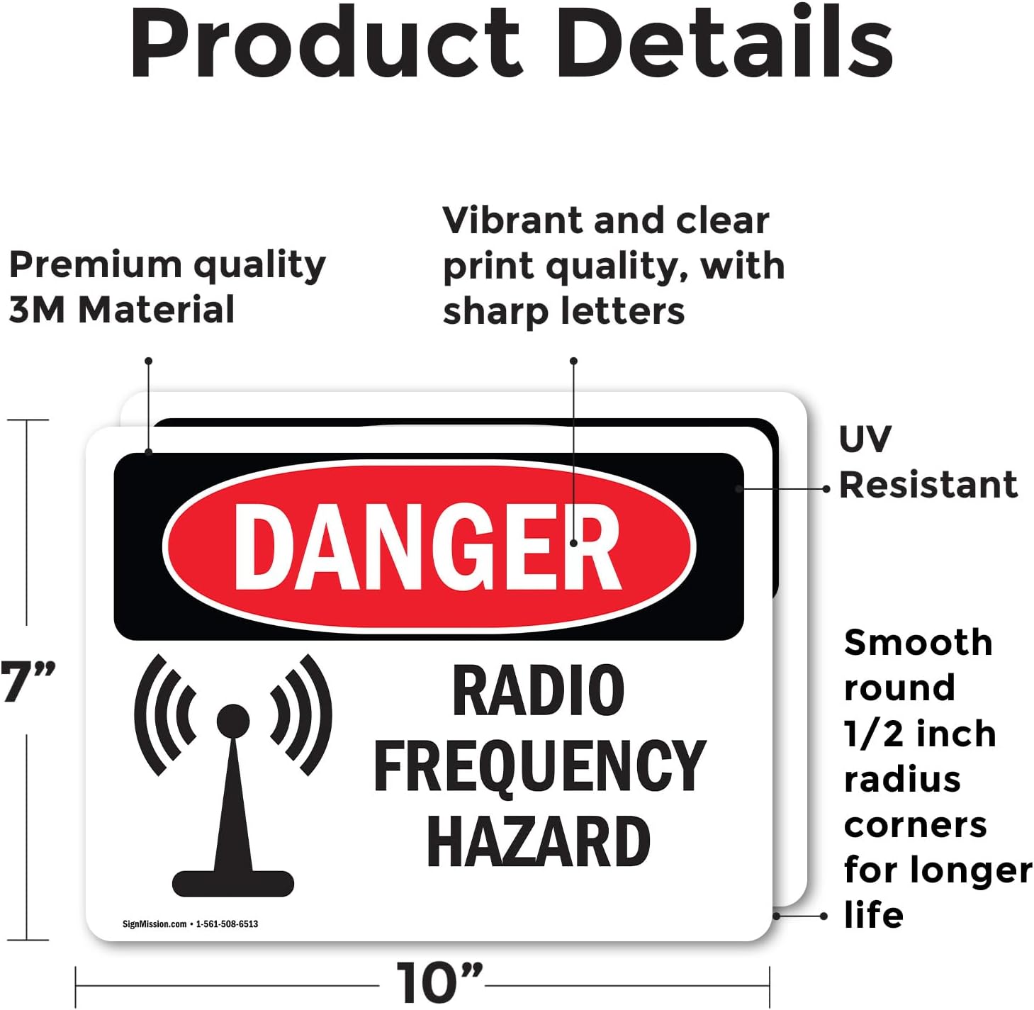 (2 Pack) Radio Frequency Hazard OSHA Danger Sign 10 Inch X 7 Inch Vinyl Label Decal Sticker Weather Resistant, UV
