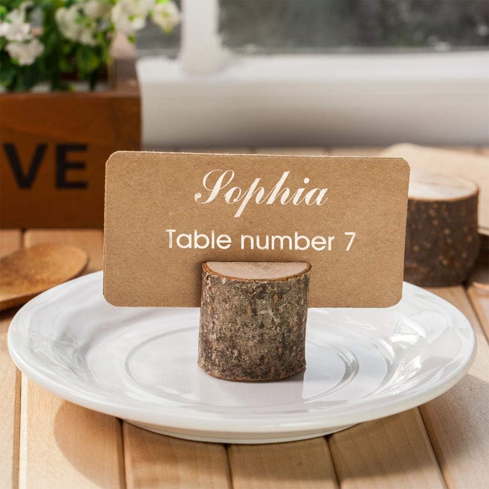 15Pcs Wood Place Card Holders & 26Pcs Place Cards, Table Number Holders, Rustic Party Decor, Wooden Sign holder