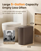 5 Gallon Automatic Bathroom Trash Can with Lid, Brown, Touchless