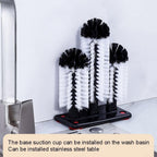 Water Bottle Cleaning for Brush Glass Cup Washer with Suction Base 3 Head, Cleaning Brushes for Glass Cups, Bar for