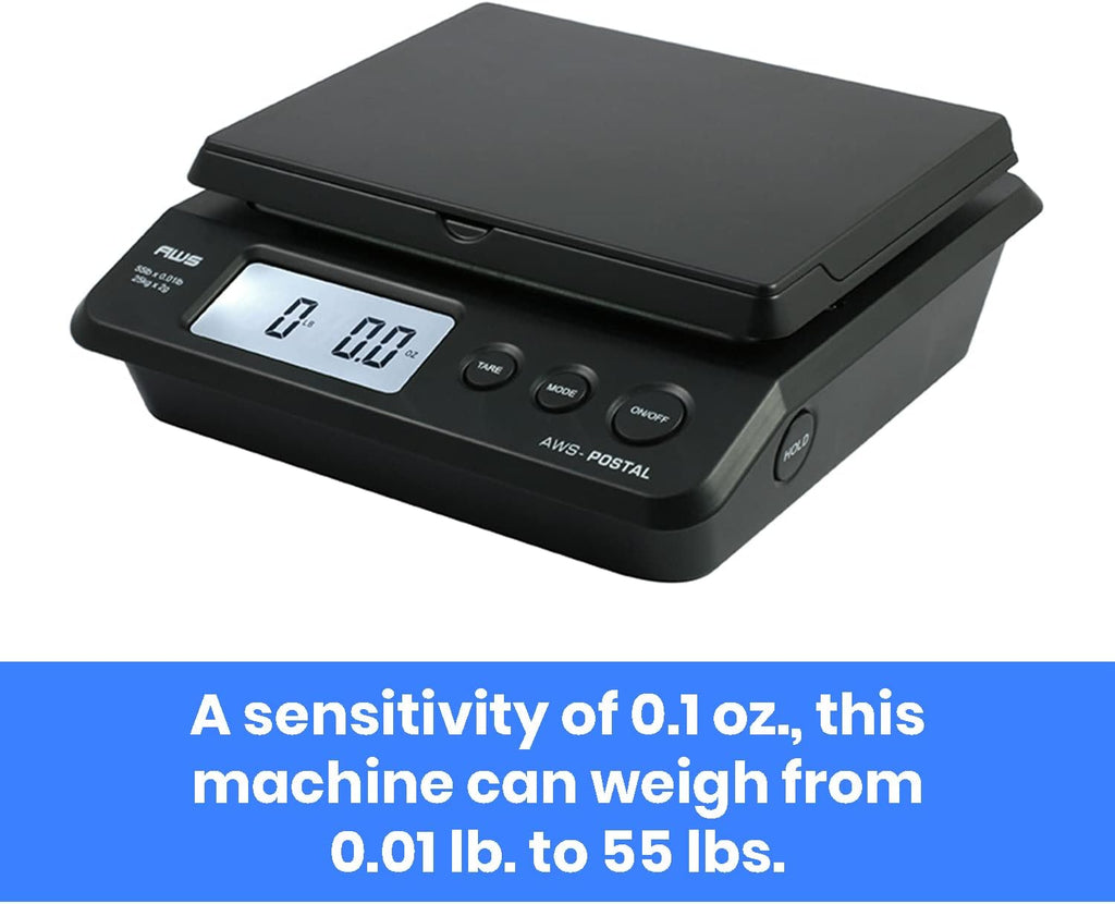 Digital Shipping Postal Scale, Package Postage ScaleBacklit LCD Screen55lbs. x 0.01lbs. (Black), PS-25