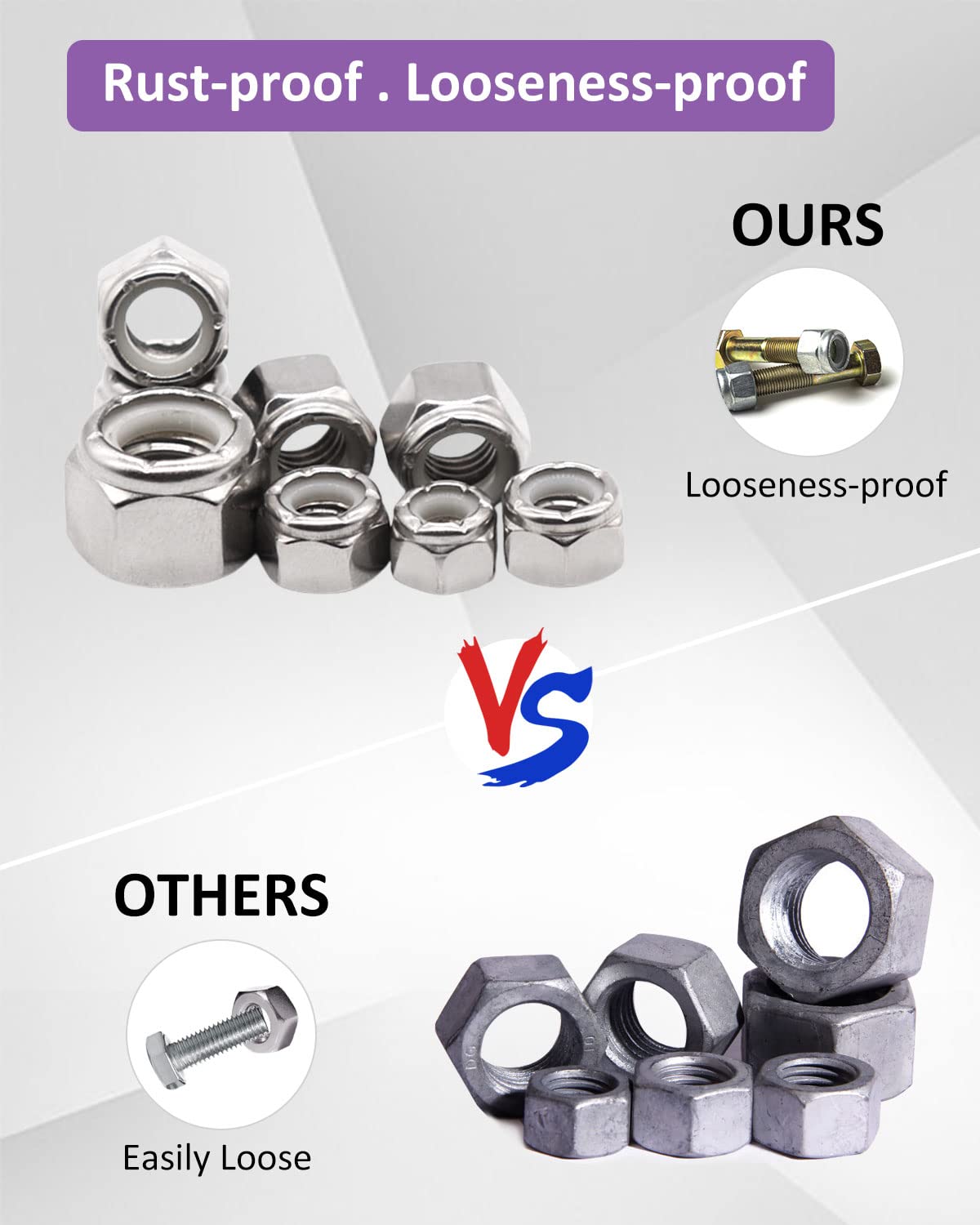 10# 24 Lock Nuts - Nylon Insert Hex Locknuts,304 Stainless Steel,Plain Finish (60 Pack)