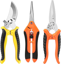 Pruning Shears, 3 Pack Garden Shears, Clippers Handheld, Stainless Steel Garden Snips, Pruners for Gardening