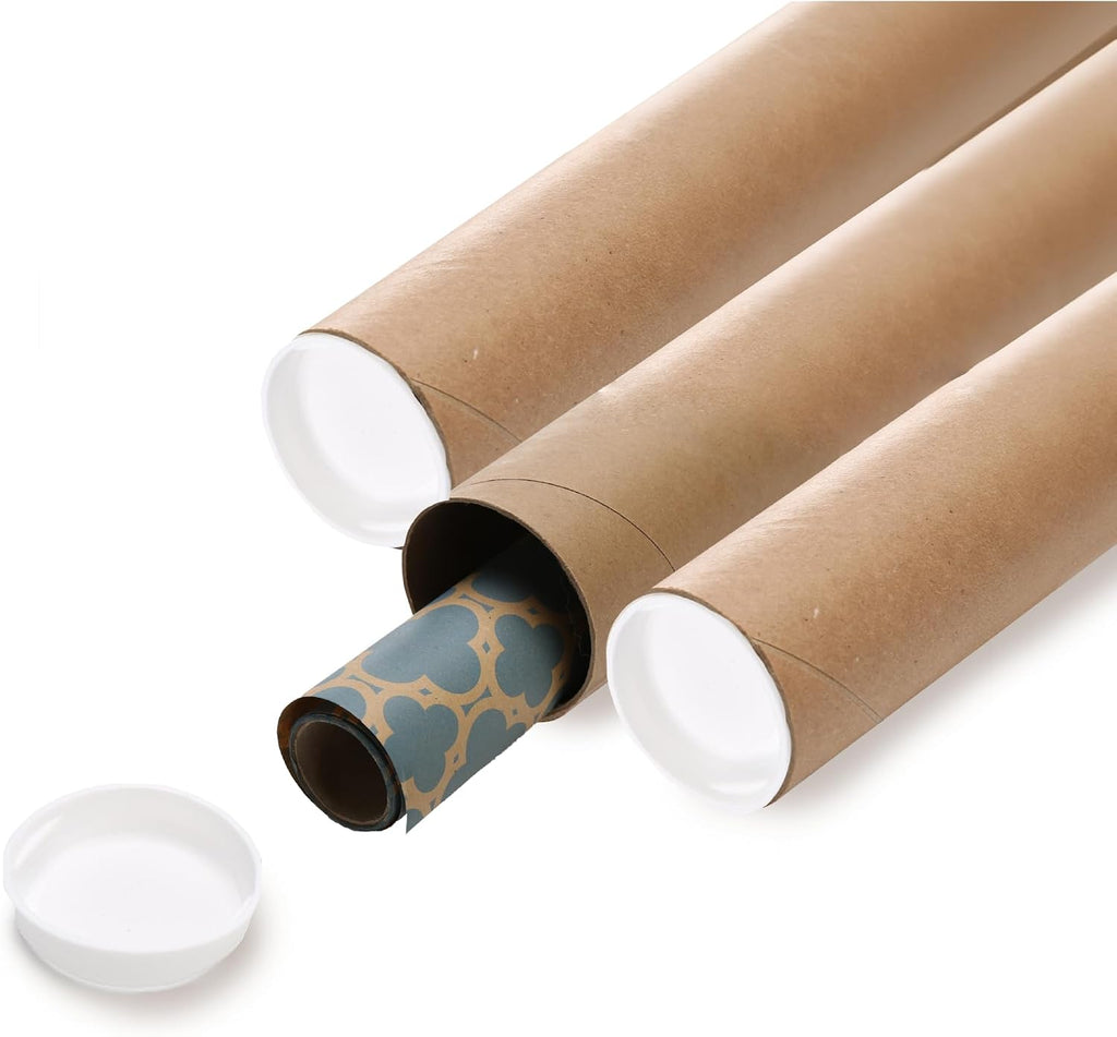 Brown/Kraft Shipping, Storage, Posters, Arts, Crafts, Documents, Mailing Tubes s 2 inch x 15 inch - 50 PACK, Made in
