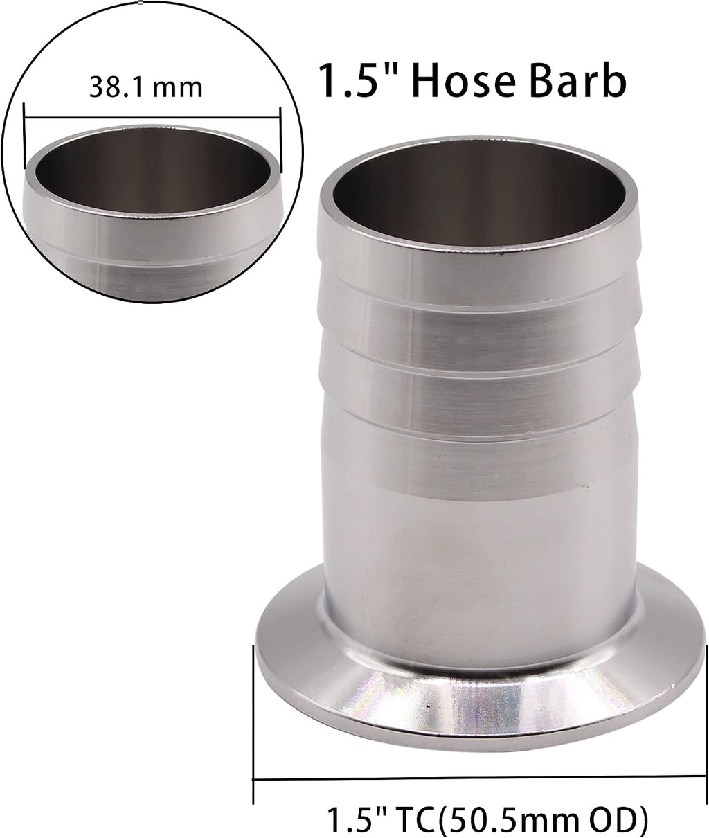 DERNORD 2 Pack 1.5" Tri Clamp to 1.5 inch Hose Barbed Adapter SUS304 Sanitary Hose Barb Pipe Fitting