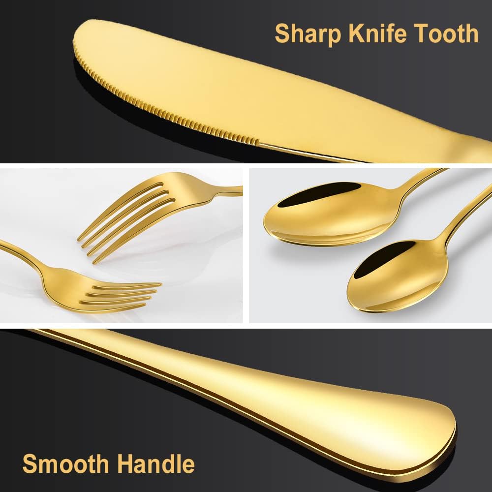 Gold Silverware Flatware Set for 8, 40 Piece Stainless Steel Cutlery Set With Titanium Golden Plated, Tableware