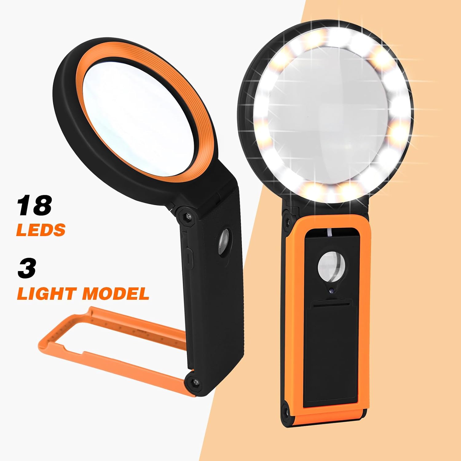 Magnifying Glass with Light and Stand, Foldable Handheld Magnifying Lenses 18 LED Illuminated Lighted Magnifier for