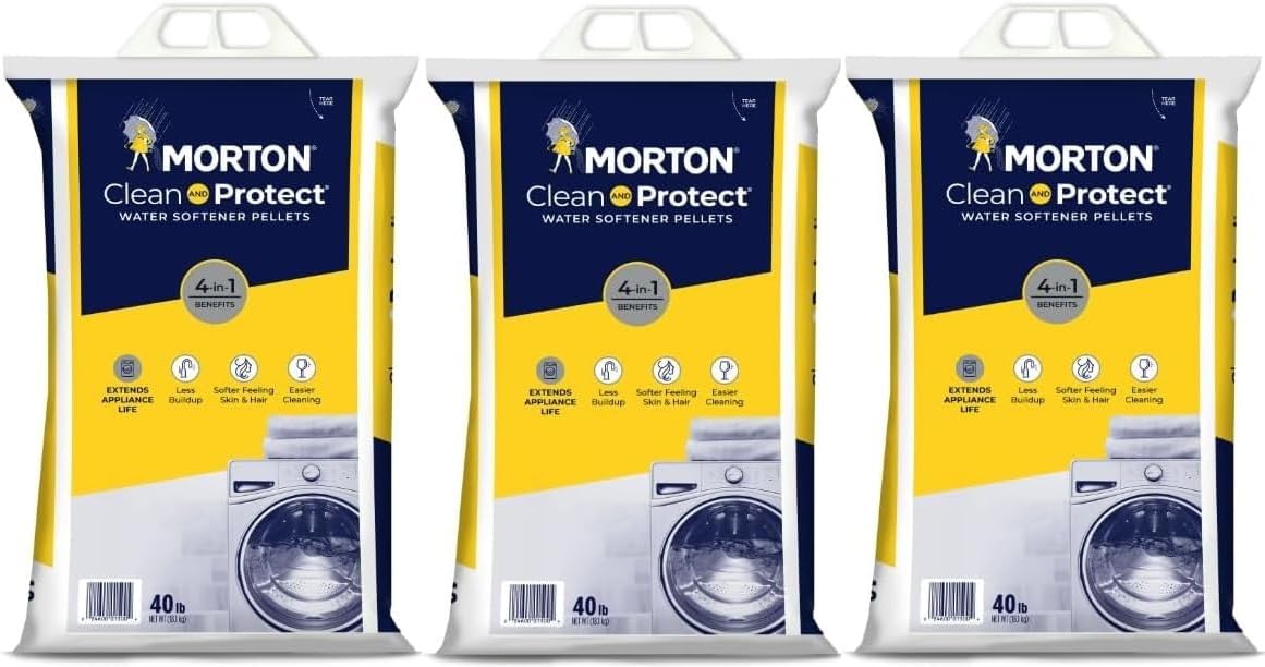 Morton Clean and Protect Water Softener Salt Pellets, 40 LB Bag (3), White
