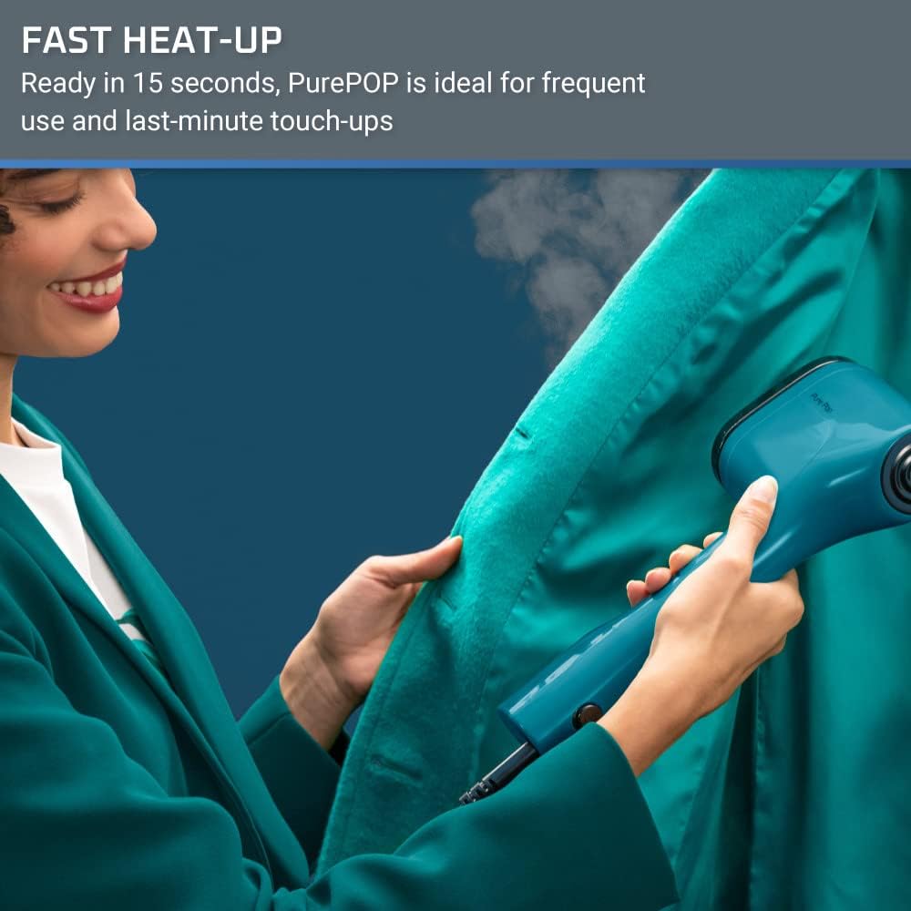 PurePop Handheld Steamer for Clothes 1.5 Lbs 15 Second Heatup, 2.3 Oz Capacity 1150 Watts Portable, Ironing, Fabric