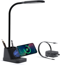 LED Desk Lamp for College Dorm Room with Wireless Charger, Reading Light for Home Office Bedroom, Small, Bright