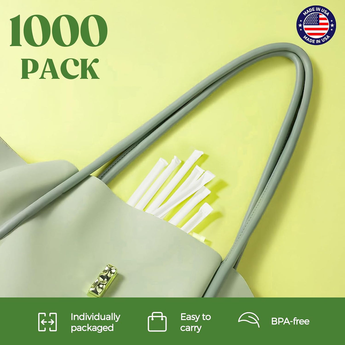 Glotoch 1000 PCS Individually Wrapped Clear Plastic Straws, 7.75'' Long