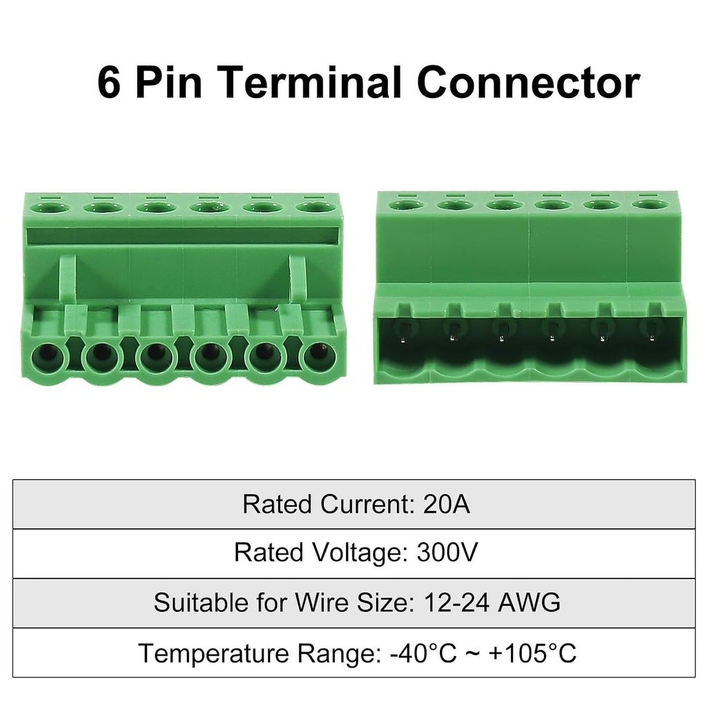 5PCS 6 Pin 5.08mm Pitch Pluggable PCB Angle Screw Terminal Block Plug Connector Socket Panel Mount DIY with 5Pcs 6Pin Phoenix Plug