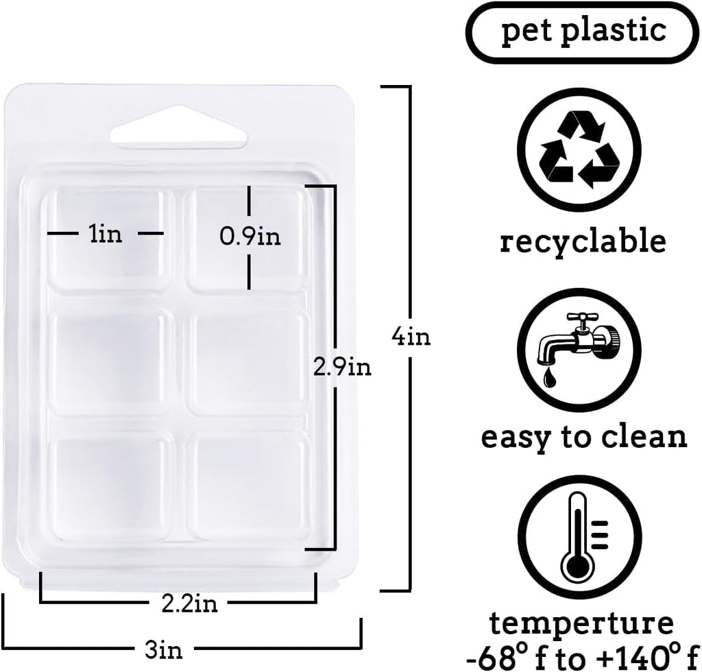 100 Packs Wax Melt Clamshells Molds, Clear Empty Plastic Cube Tray for Wickless Tarts Candles.