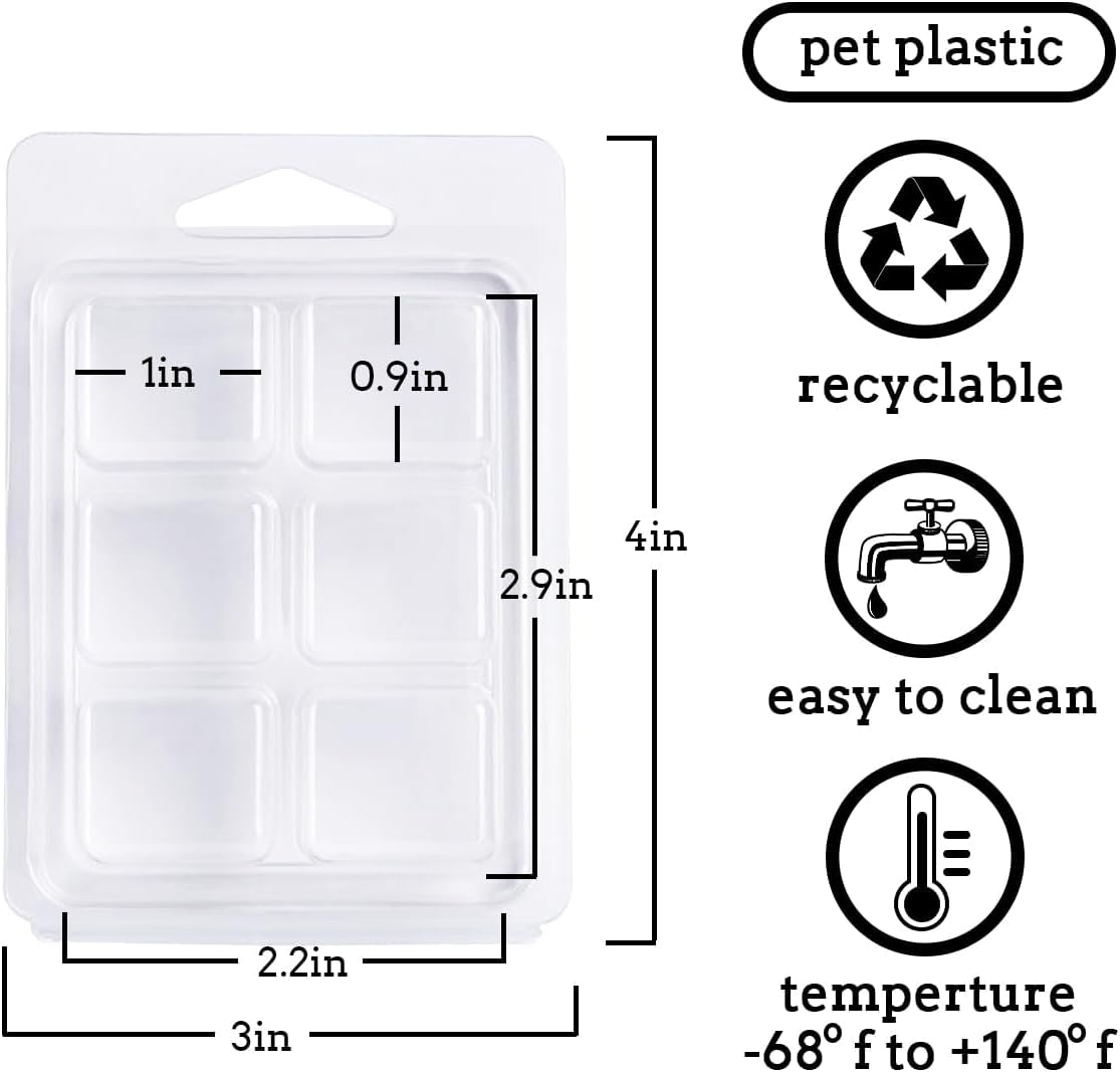 100 Packs Wax Melt Clamshells Molds, Clear Empty Plastic Cube Tray for Wickless Tarts Candles.