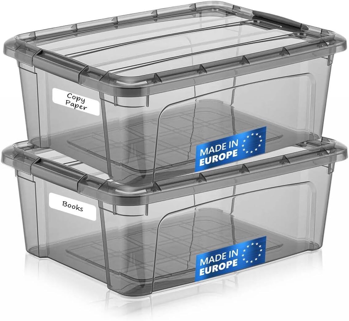 12.5 Quart Storage Bins with Lids, Plastic Storage Containers with Latching Lids For Organizing - Tinted - (15.5’ x