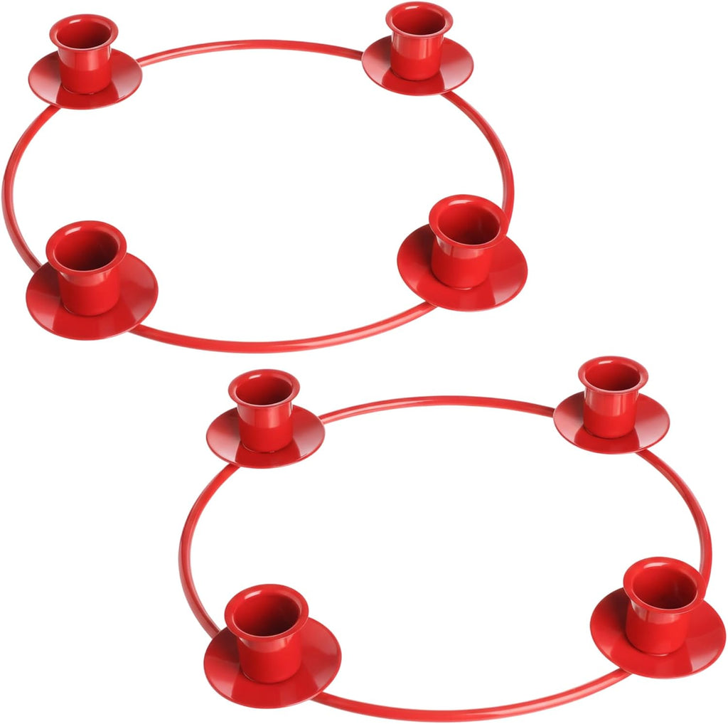 Christmas Advent Candle Holder 4 Candles Stand, Red, 2 Pcs