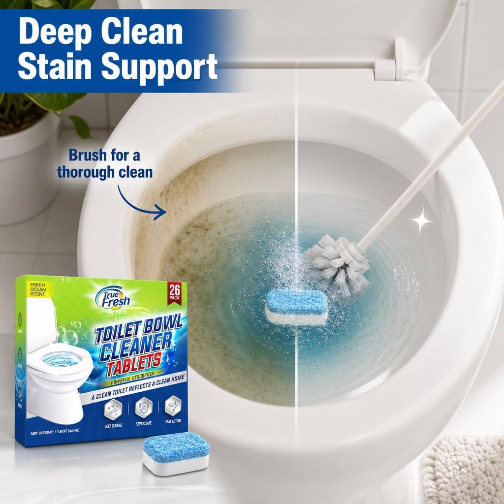 Toilet Bowl Cleaner Tablets, 26 Pack, Septic Safe, Ocean Scent