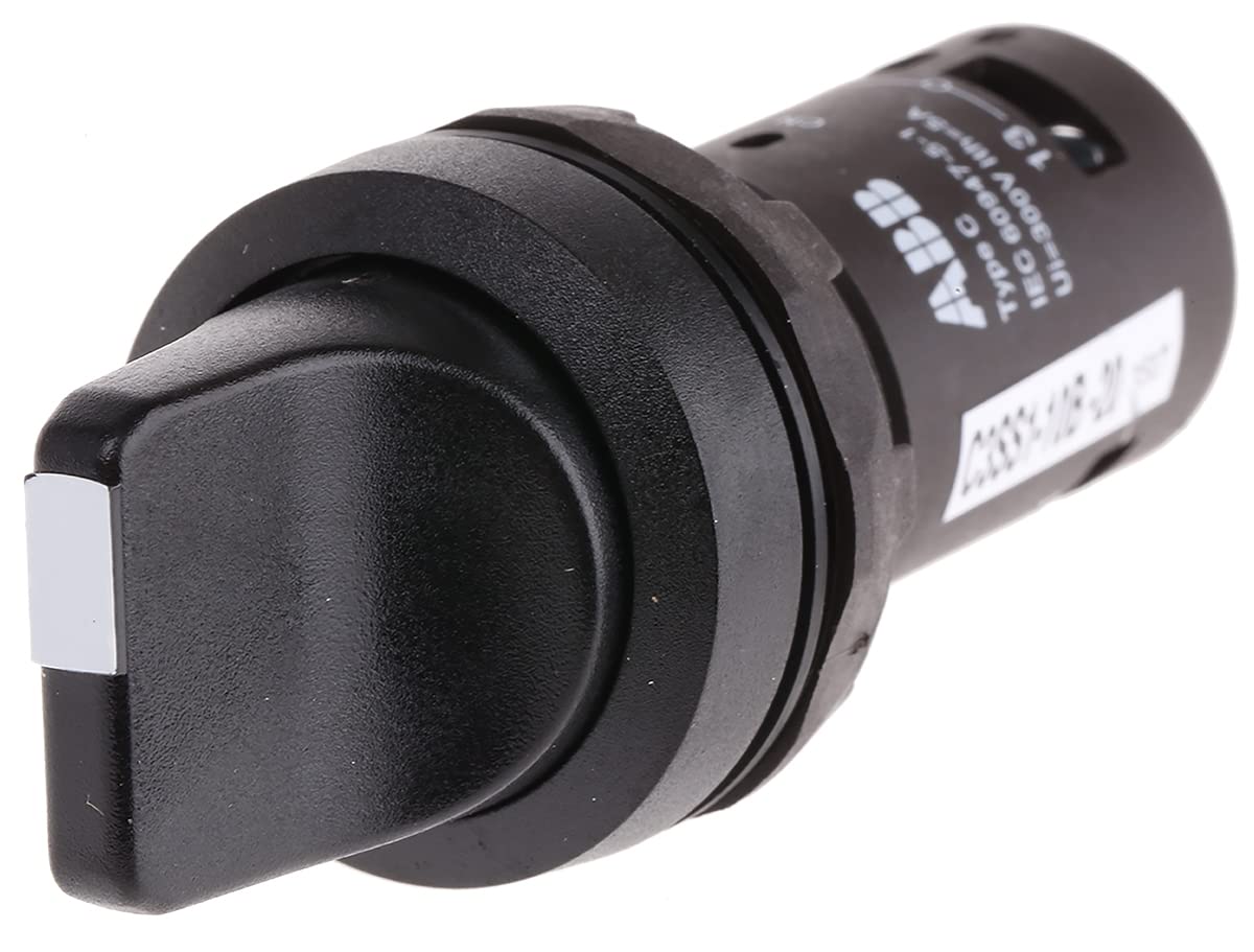 ABB C3SS1-10B-20 Compact Selector Switch, 3-pos Fixed A&B&C, Short Handle, Black, Non-Illuminated, Black Plastic, 2NO (ABB1SFA619210R1026)