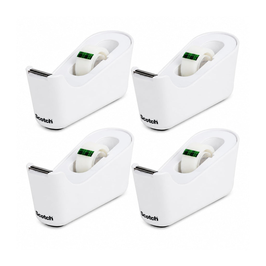 Desktop Tape Dispenser, White, 4 Pack