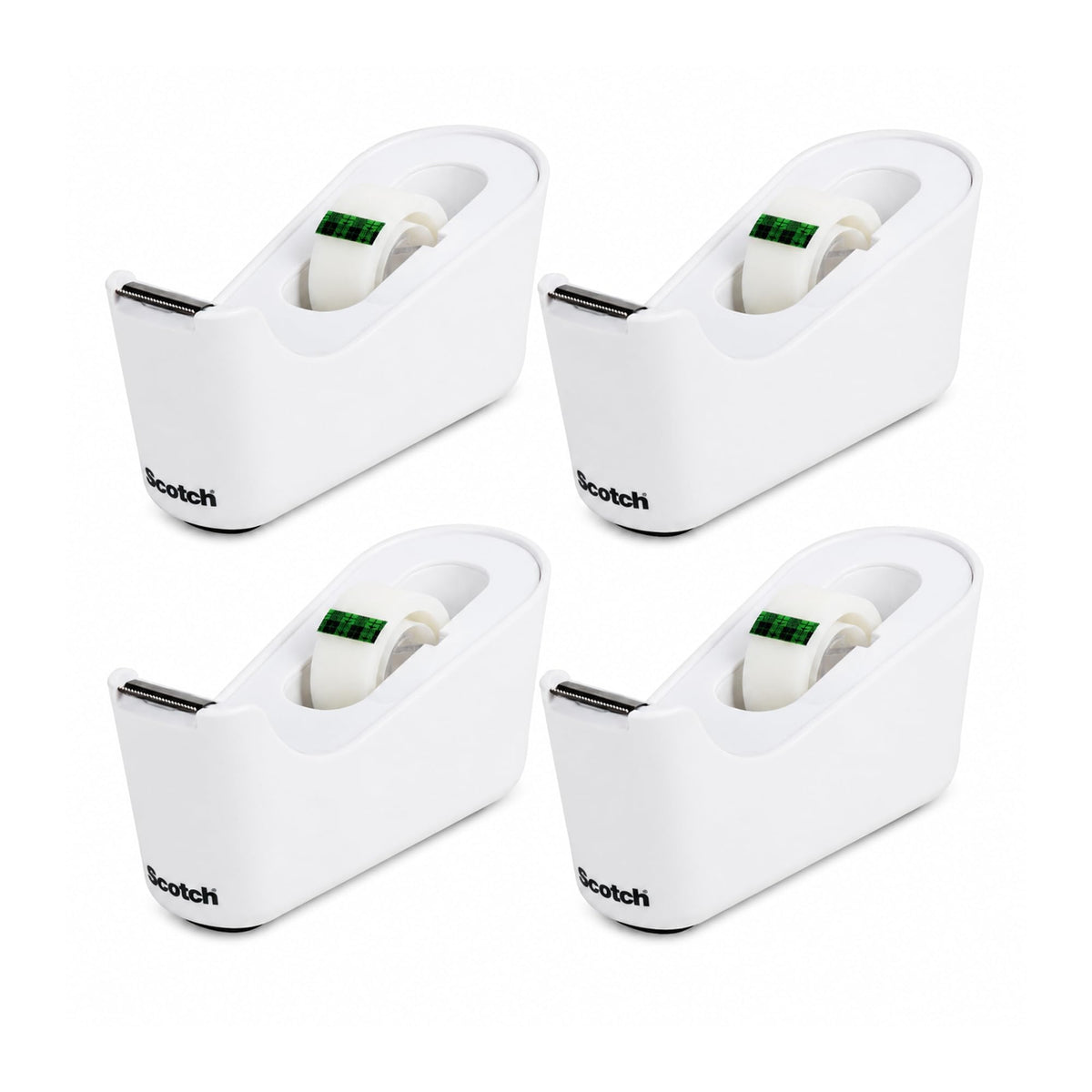 Desktop Tape Dispenser, White, 4 Pack