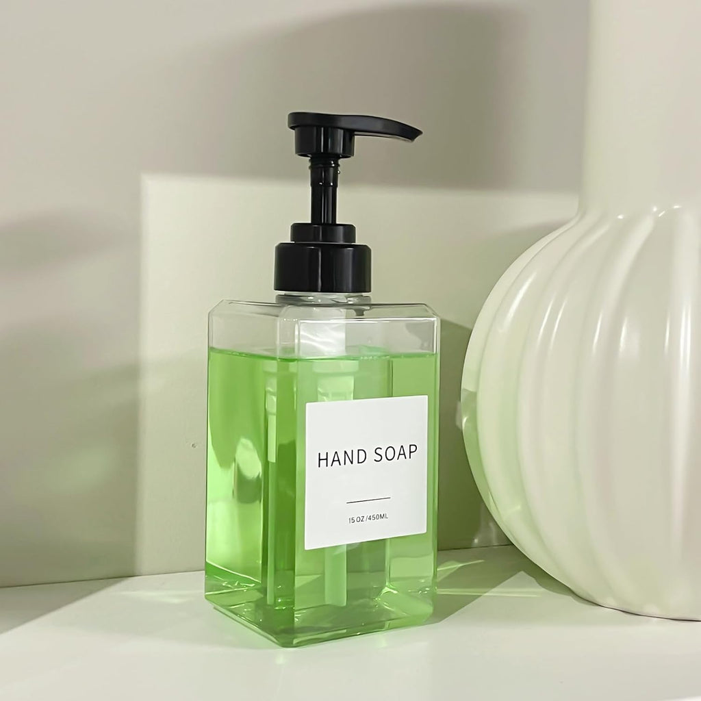 Clear Soap Dispenser with Waterproof Labels, Thickened Plastic Hand Soap Dispenser for Bathroom, Kitchen Dish Washing