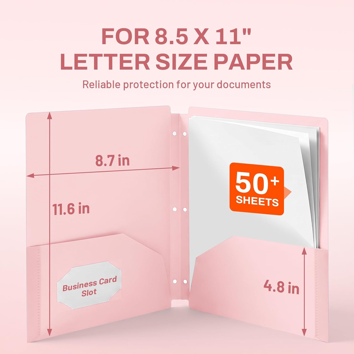 3 Hole Pocket Folders (6 Pack, Pastel Color), Plastic Pocket Folders for 3 Ring Binder, 3-Hole Punched Folder with