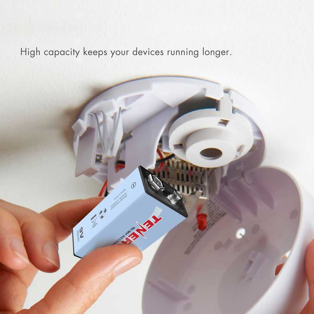 9V NiMH Battery, High Capacity 250mAh Rechargeable 9 Volt Batteries for Smoke Detector/Alarms, TENS Unit, Metal