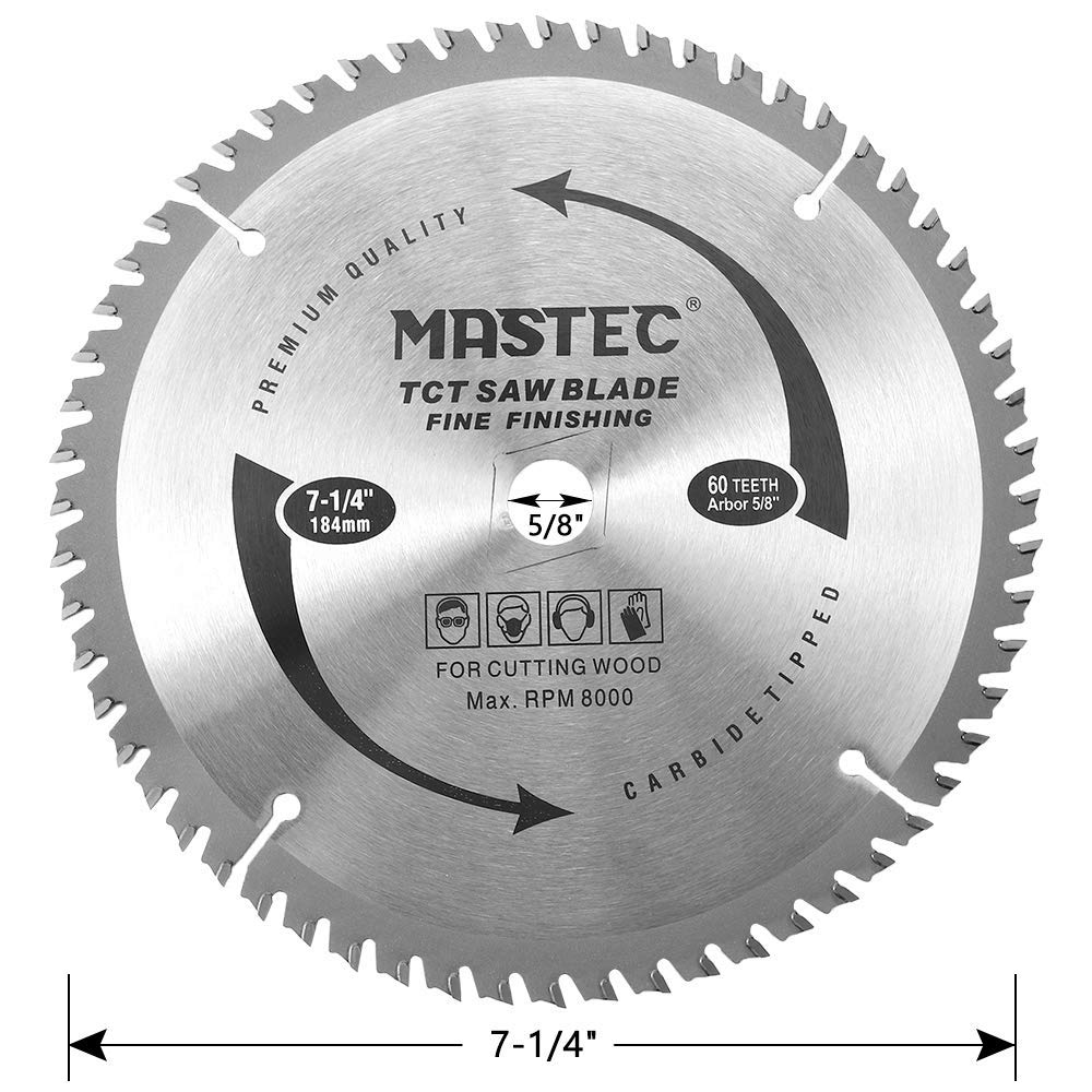 7-1/4 Inch Circular Saw Blade 60 Tooth ATB Anti Kickback Feature for Wood with 5/8-Inch DMK Arbor