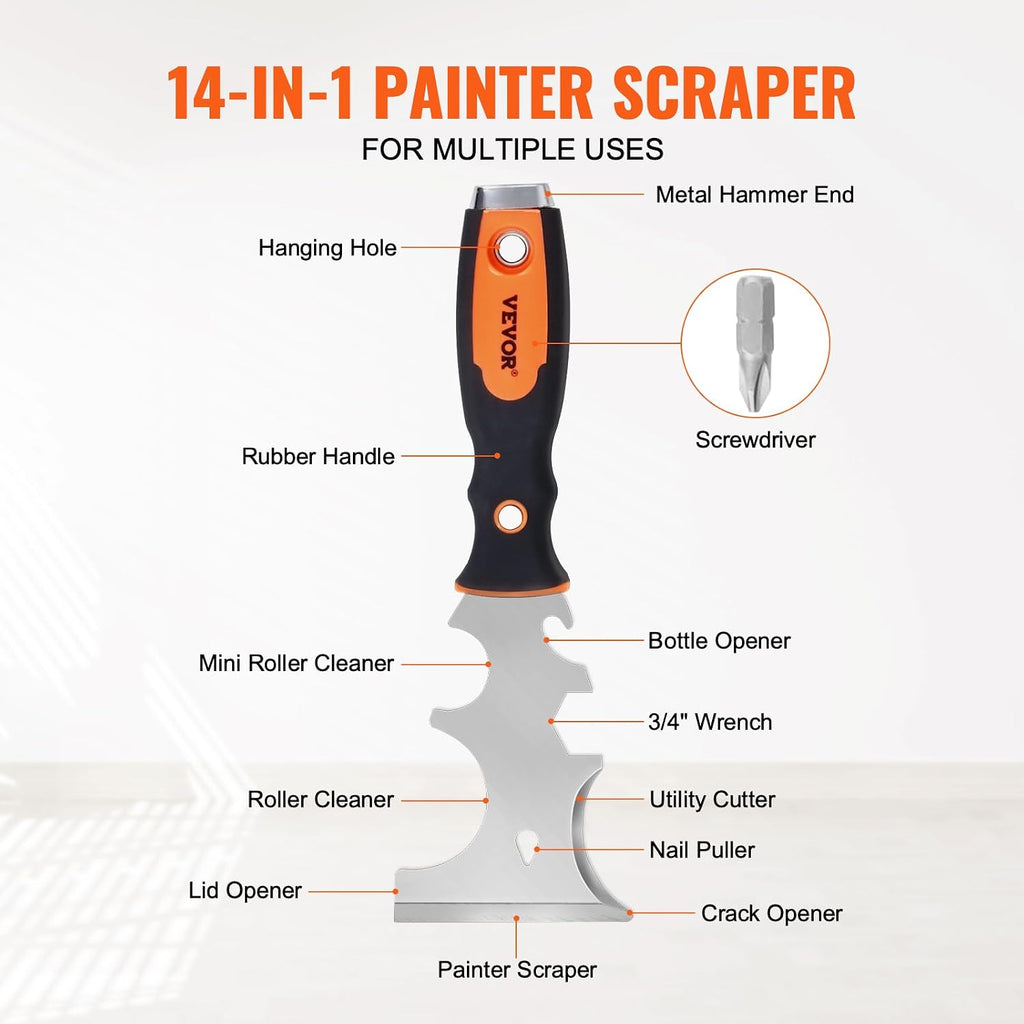 Drywall Knife Set, 6 PCS Drywall Tools Includes 3" Painter Scraper, Two Putty Knives, Two Taping Knives and 12" Mud