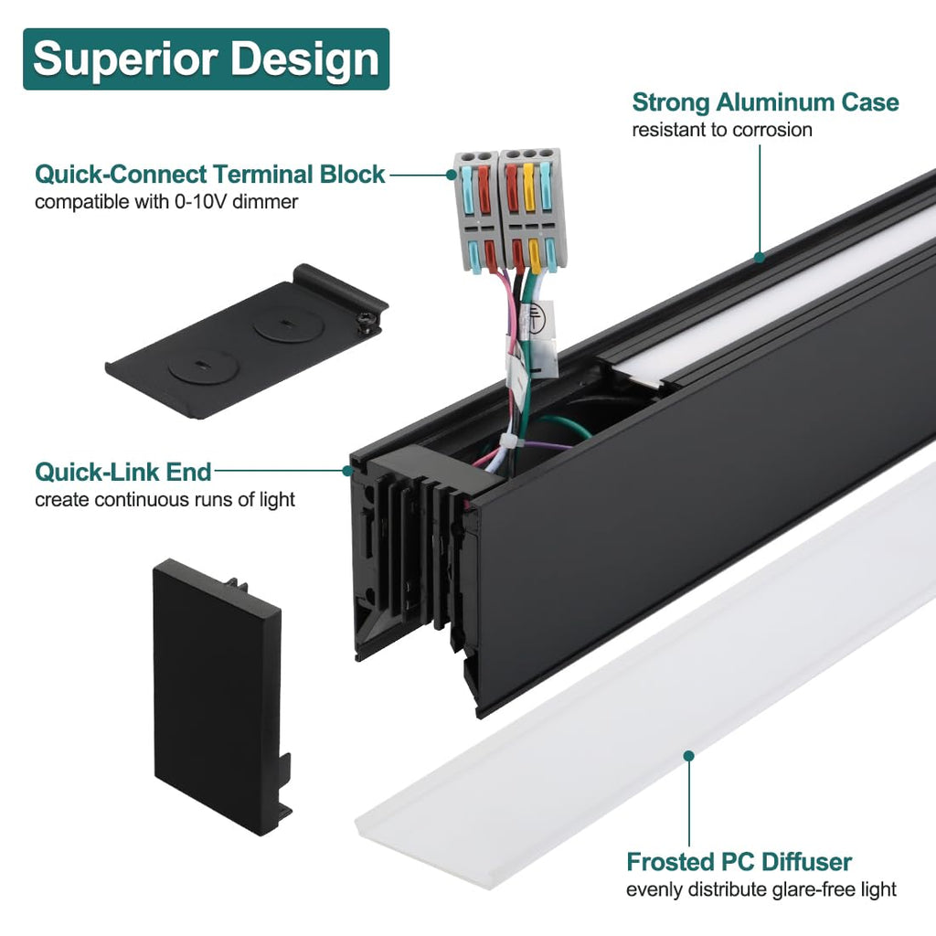 8FT LED Linear Light with Up and Down Lighting, 3CCT 100W, 4 Pack