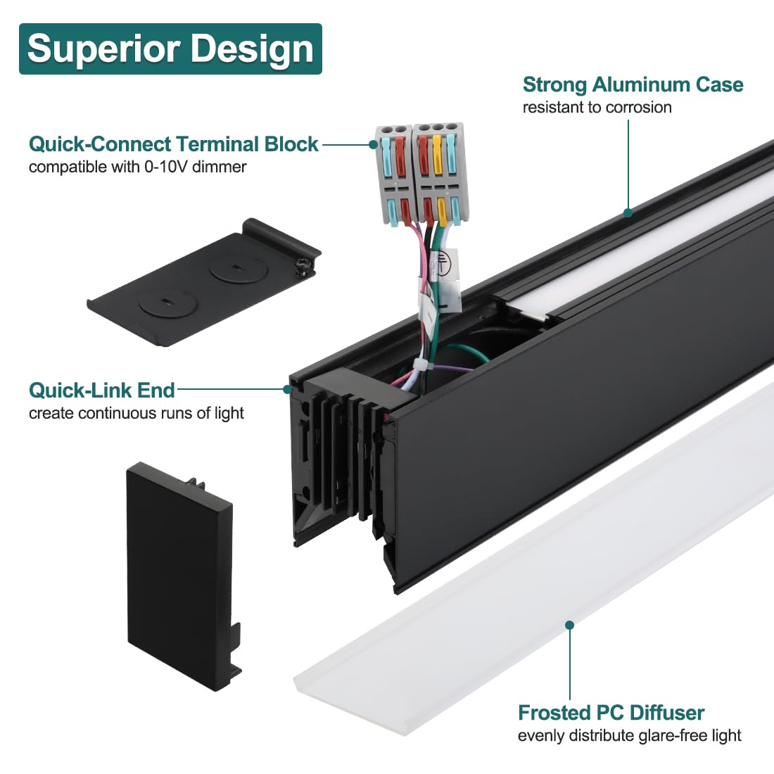 8FT LED Linear Light with Up and Down Lighting, 3CCT 100W, 4 Pack