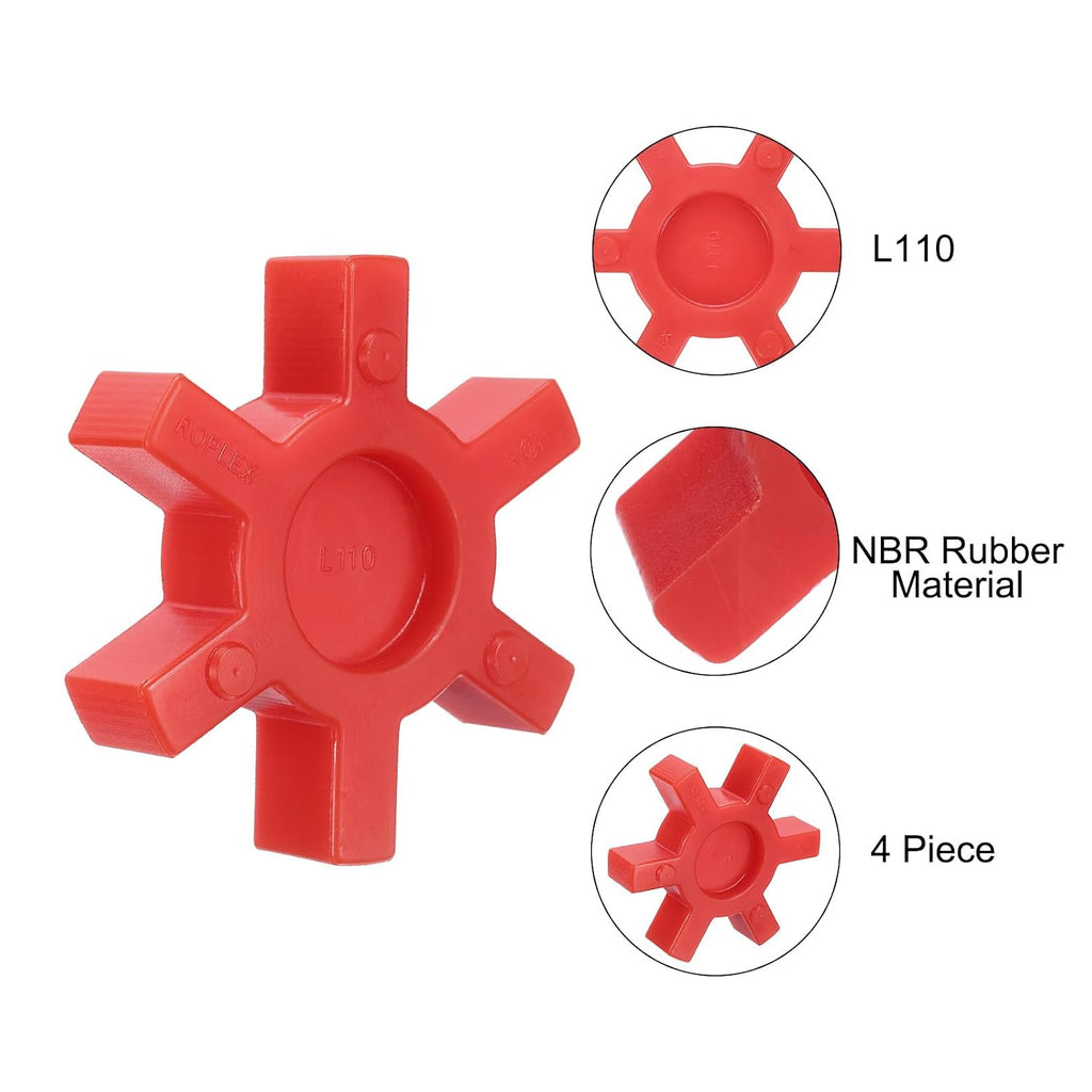 uxcell 4pcs L110 Jaw Coupling Insert, Urethane Flexible Solid Type, Red