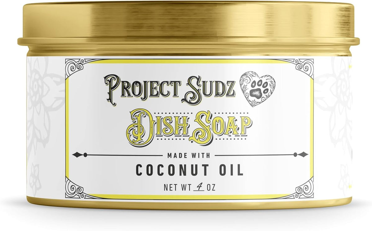 Solid Dish Soap | Plastic-Free Eco-Friendly Dishwashing Block | Made with Coconut Oil | 4 oz Reusable Tin | Zero