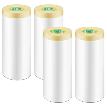 4 Rolls Painters Plastic with Tape, 8.9'x89' Pre-Taped Masking Paper