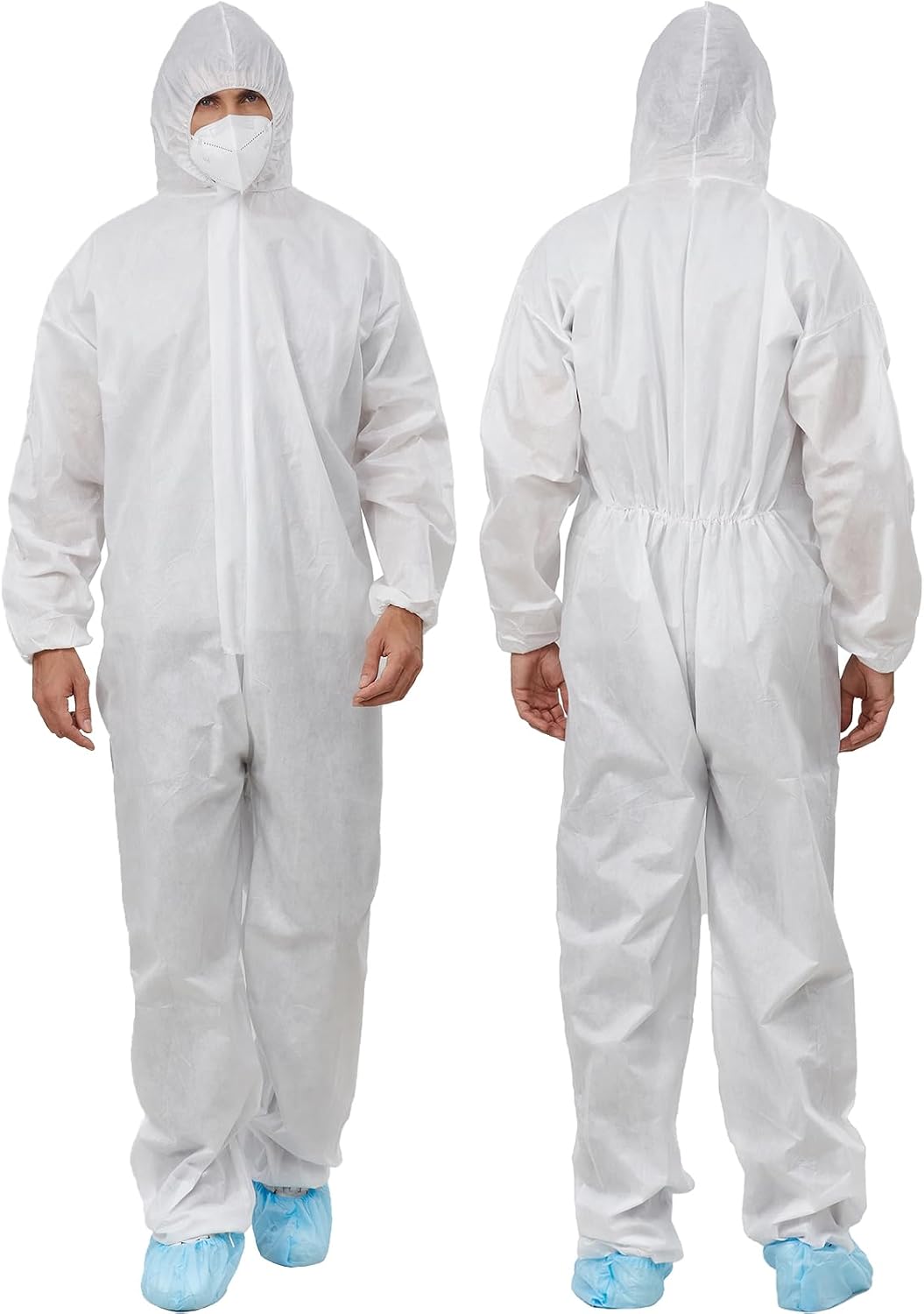 12 Pack Disposable SMS Hazmat Suits with Hood White M-3XL | 5 Size Options, High Density SMS Material Coveralls, Tear