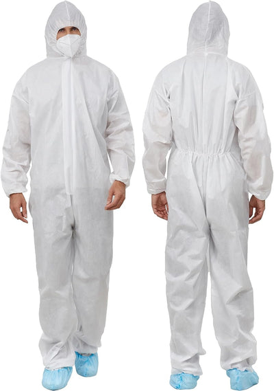 12 Pack Disposable SMS Hazmat Suits with Hood White M-3XL | 5 Size Options, High Density SMS Material Coveralls, Tear