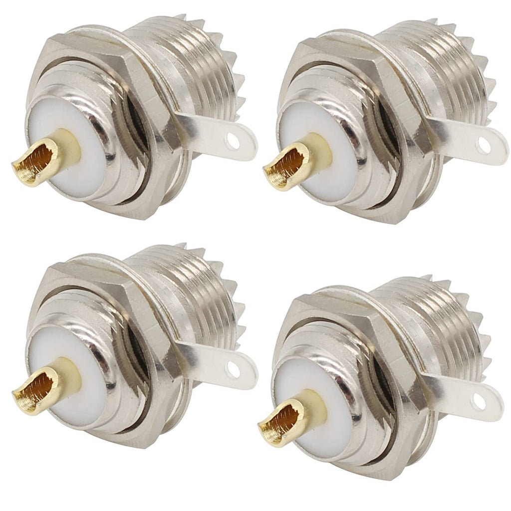 Exgoofit 4-Pack SO239 Bulkhead Connector UHF Female Nut Bulkhead Handle Deck Clip Solder Cup Panel Mount Straight Connector for CB Radios, Test Equipment