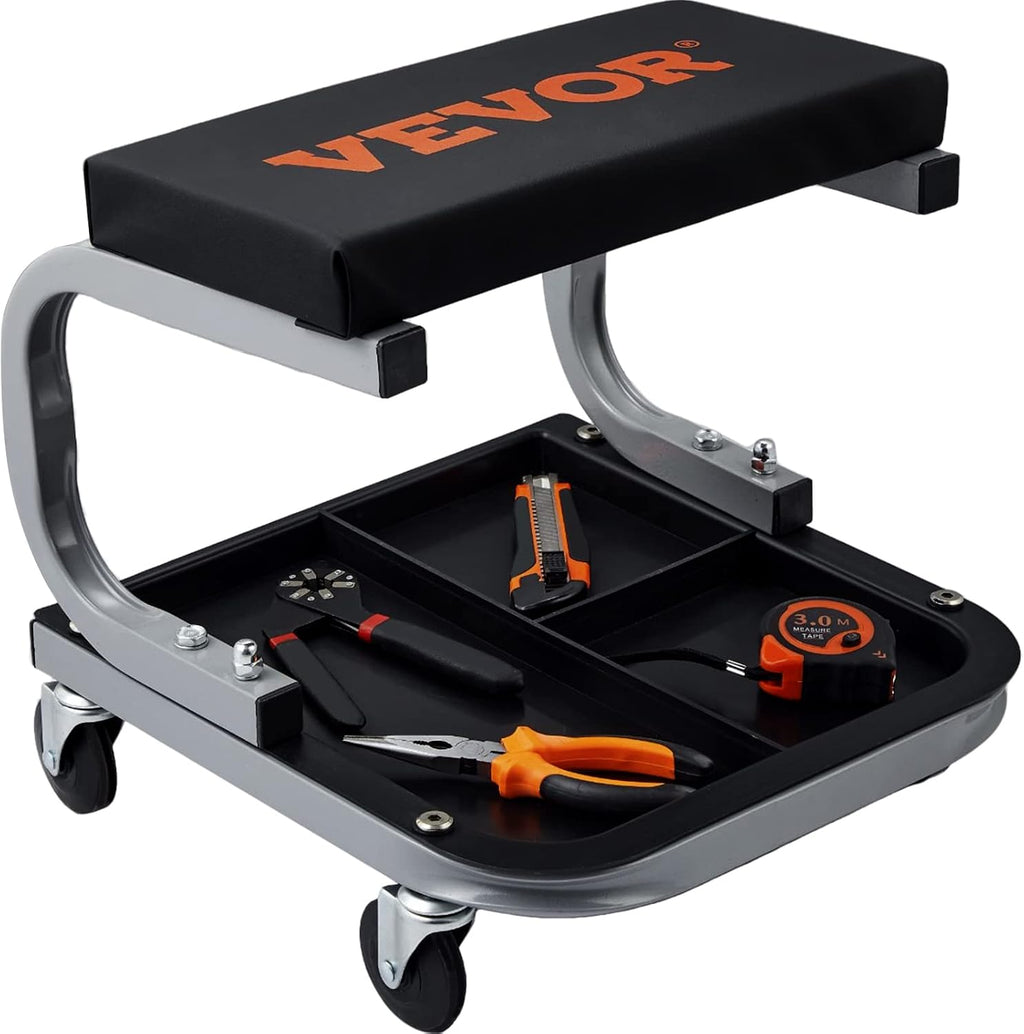 Rolling Creeper Garage/Shop Seat, 250 LBS Capacity Padded Rolling Workshop Stool with Tool Tray Storage, Mechanic