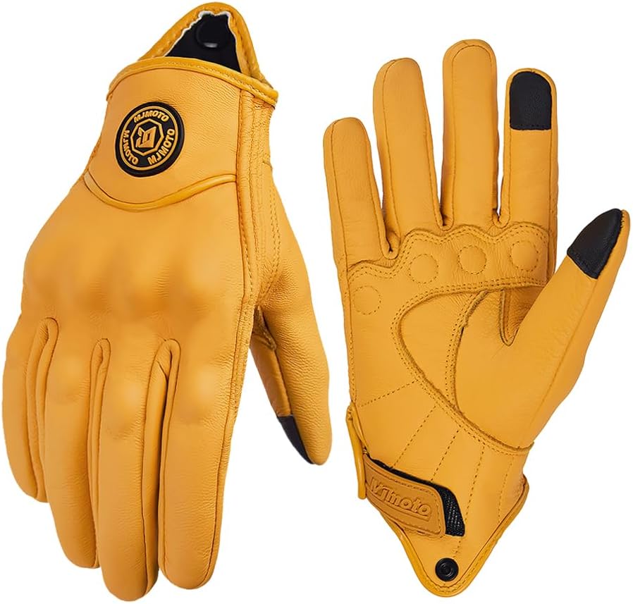 Classic Goat Leather Motorcycle Gloves, Touchscreen Breathable Summer Riding Gear for Men and Women