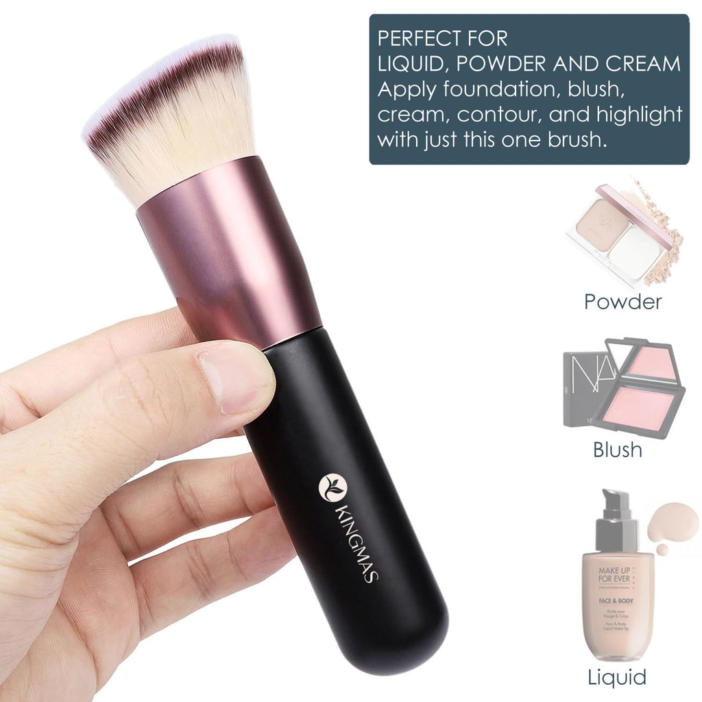 Angled Top Foundation Brush, Premium Kabuki Makeup Brush for Liquid, Blending, Cream, Powder,Blush Buffing Stippling