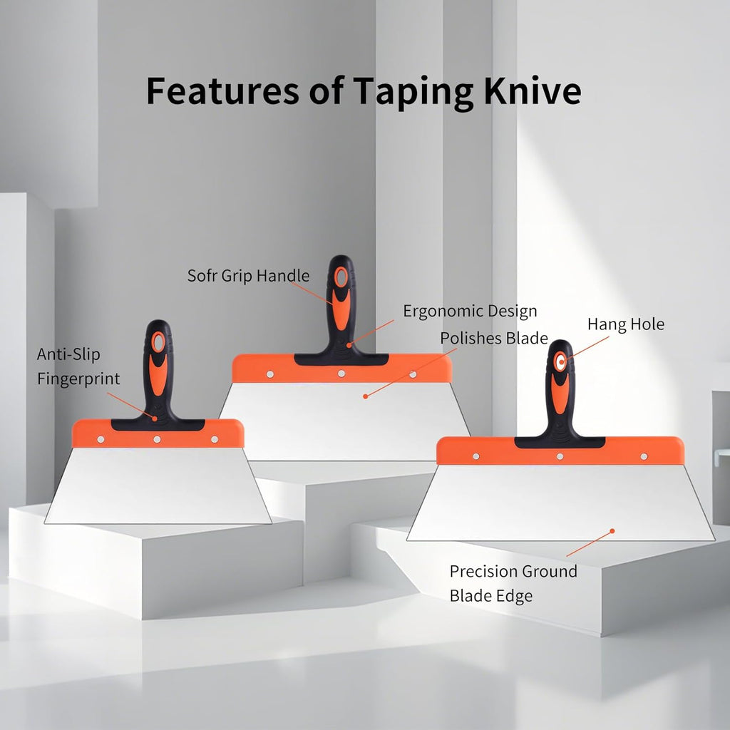 Drywall Knife Set, 10Pcs Drywall Tools Includes Stainless Steel Putty Set, Taping knife, Painter Scraper Tool & 14"