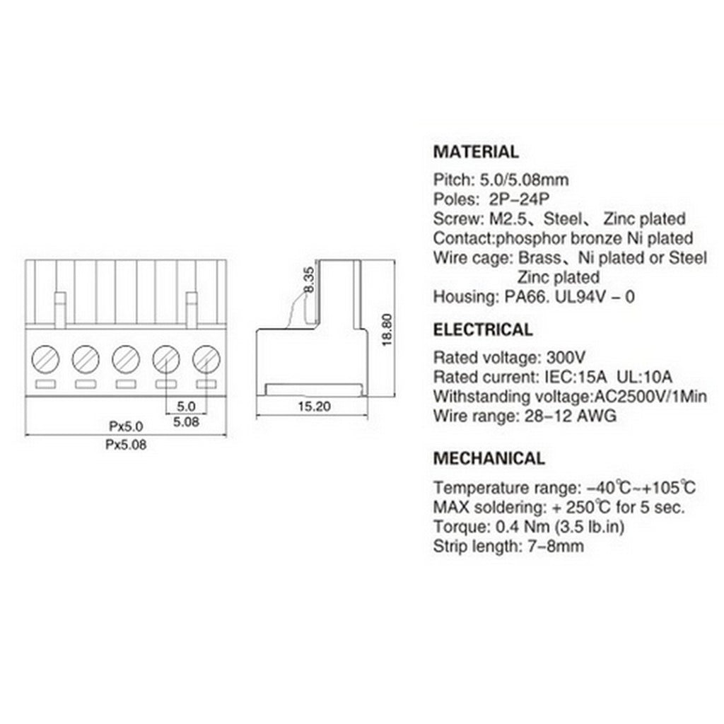5.08mm 4 Pin Right Angle Pluggable Terminal Block 10 Set
