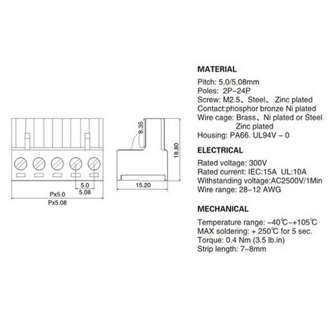 5.08mm 4 Pin Right Angle Pluggable Terminal Block 10 Set